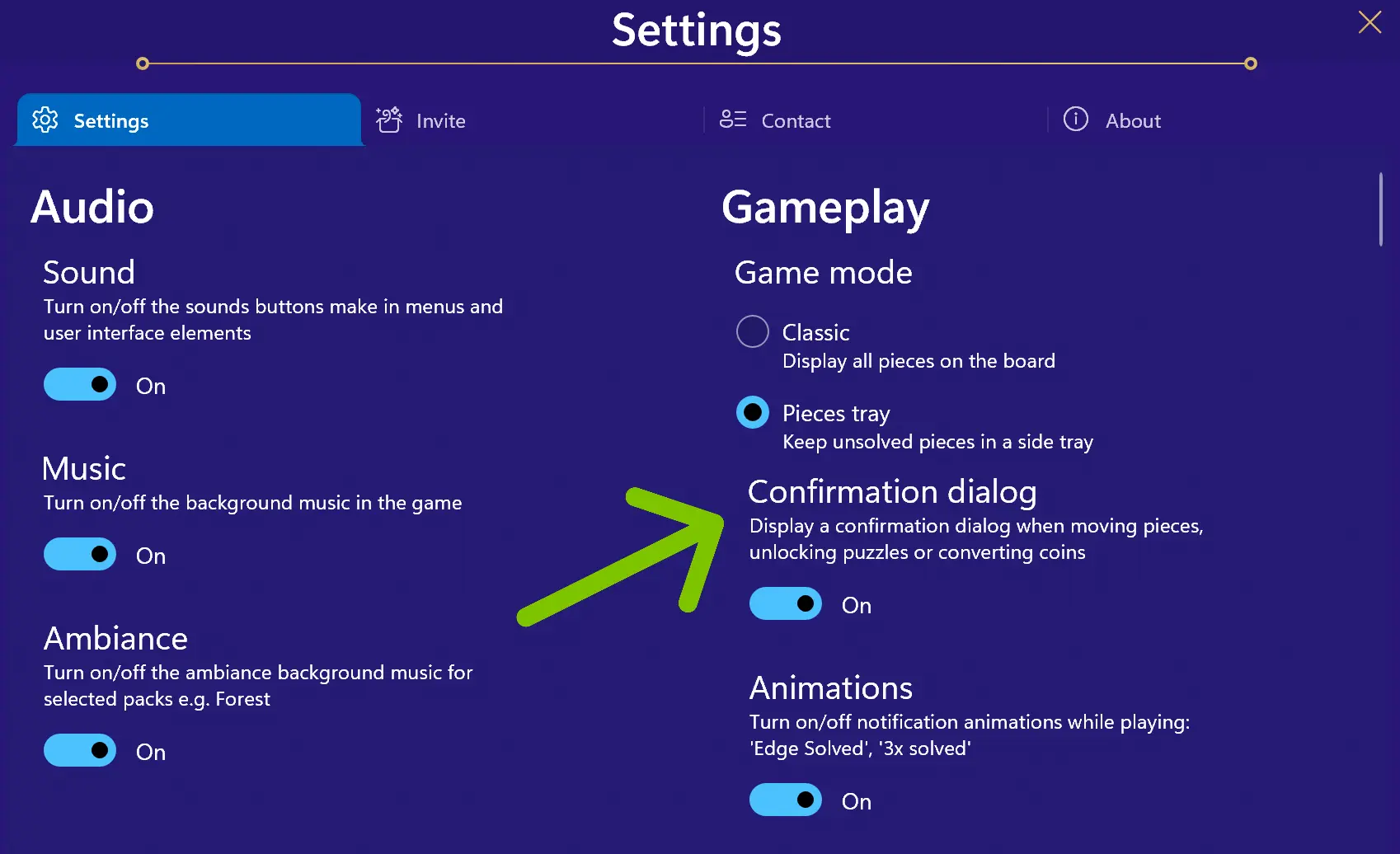 Turn on Confirmation dialog in Settings